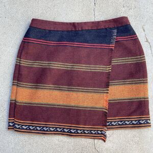 Ann Taylor LOFT Wool Southwestern Stripe Blanket Wrap Skirt Womens Size 10